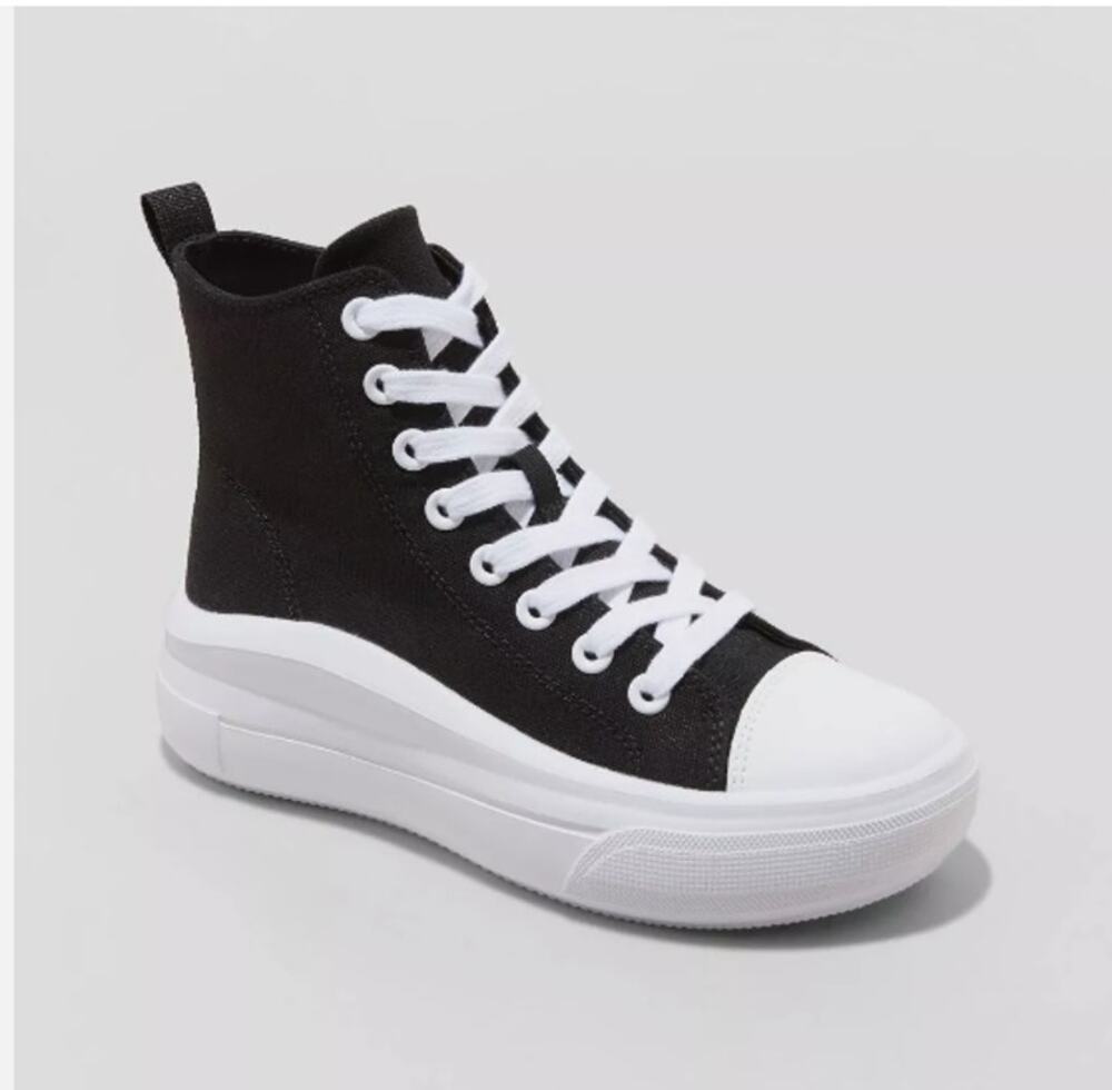 High-Top Canvas Platform Sneakers Sz 6 Wild Fable Lace-Up Black NWT